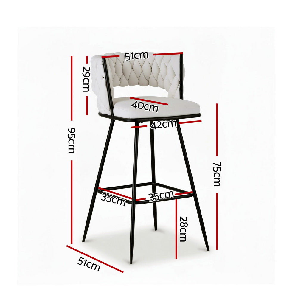 Artiss Velvet Bar Stools Woven Cushioned Backrest Ivory Set of 4