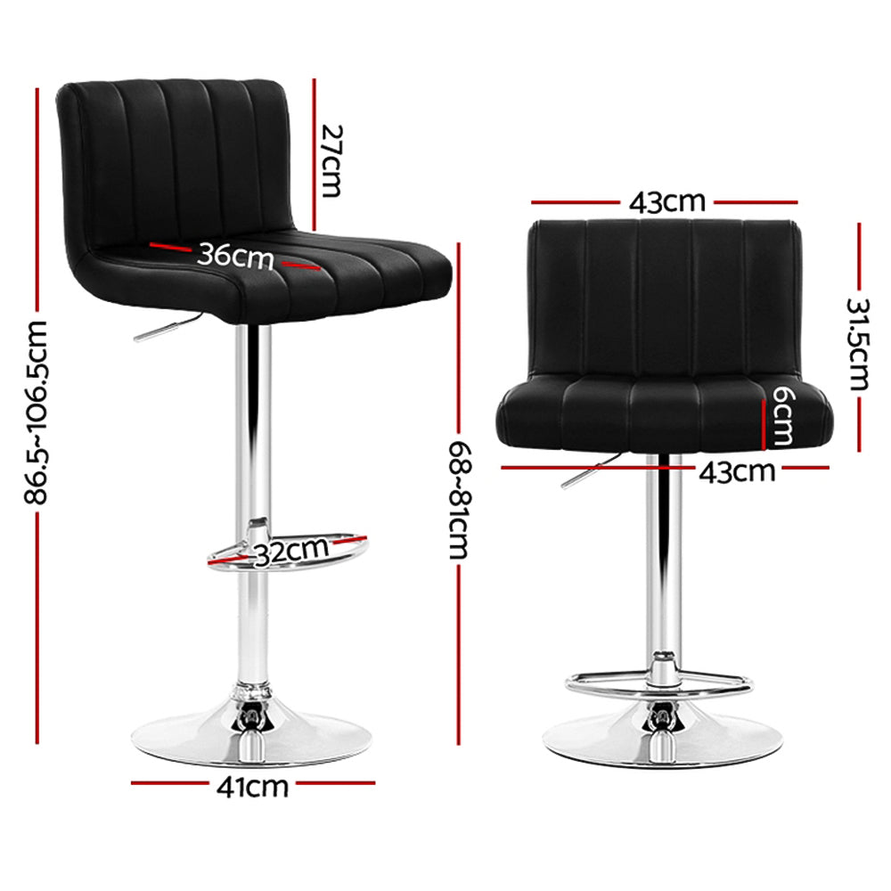 Artiss Gas Lift Bar Stool Set of 4 High Back PU Leather Black