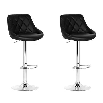 Artiss Gas Lift Bar Stools Diamond Quilted PU Leather Chrome Base Black