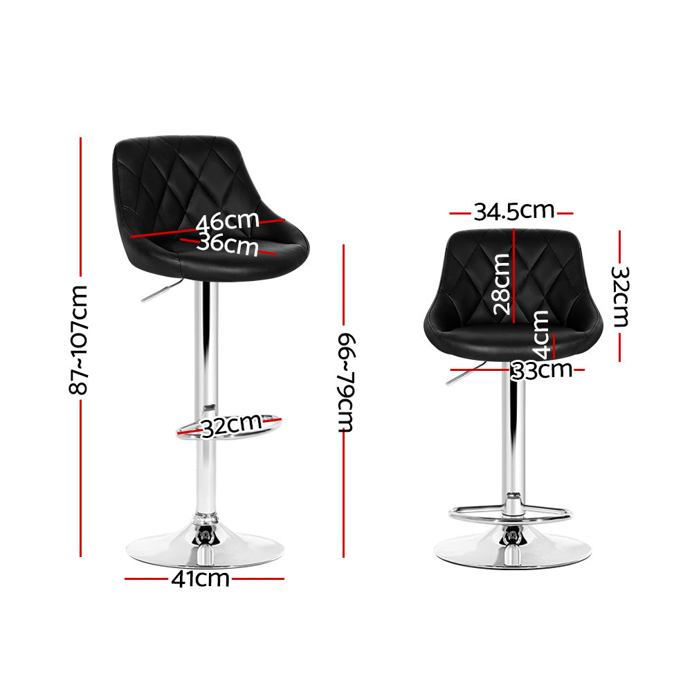 Artiss Gas Lift Bar Stools Diamond Quilted PU Leather Chrome Base Black