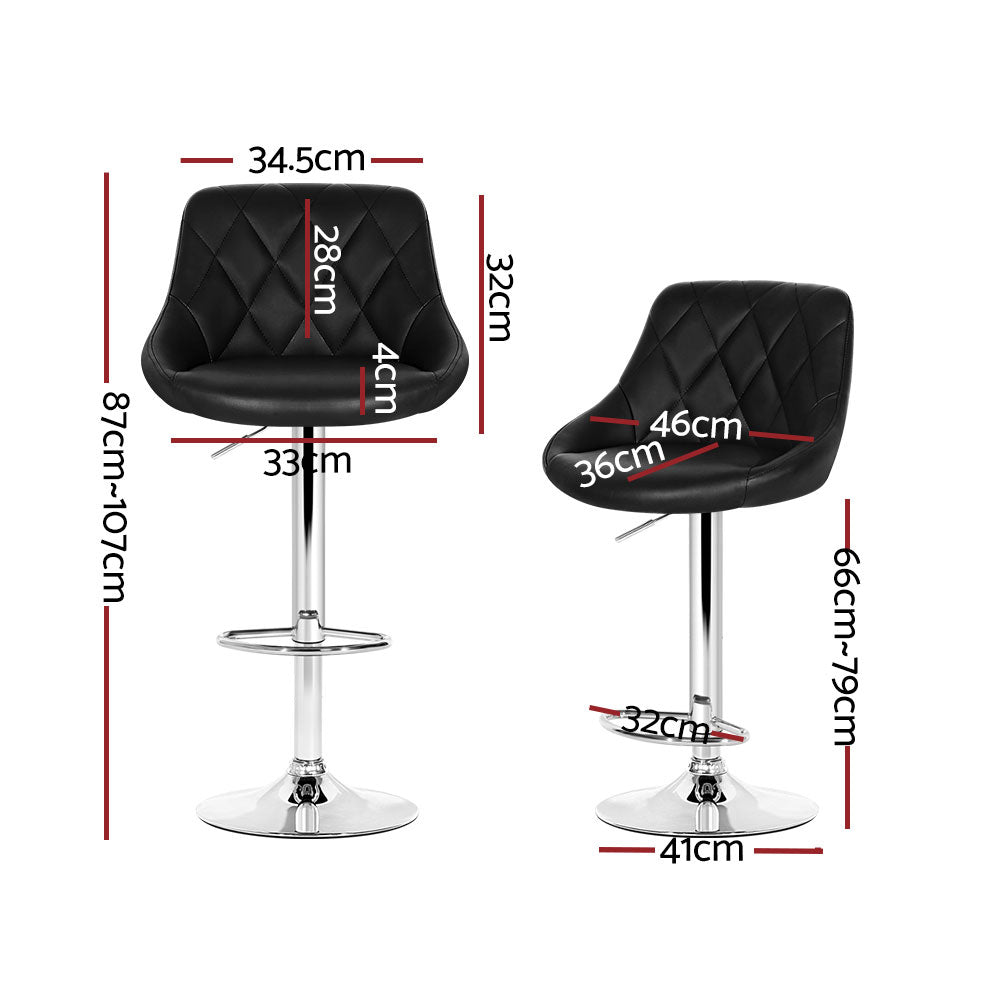 Artiss Gas Lift Bar Stools Set of 4 Diamond Quilted PU Leather Black
