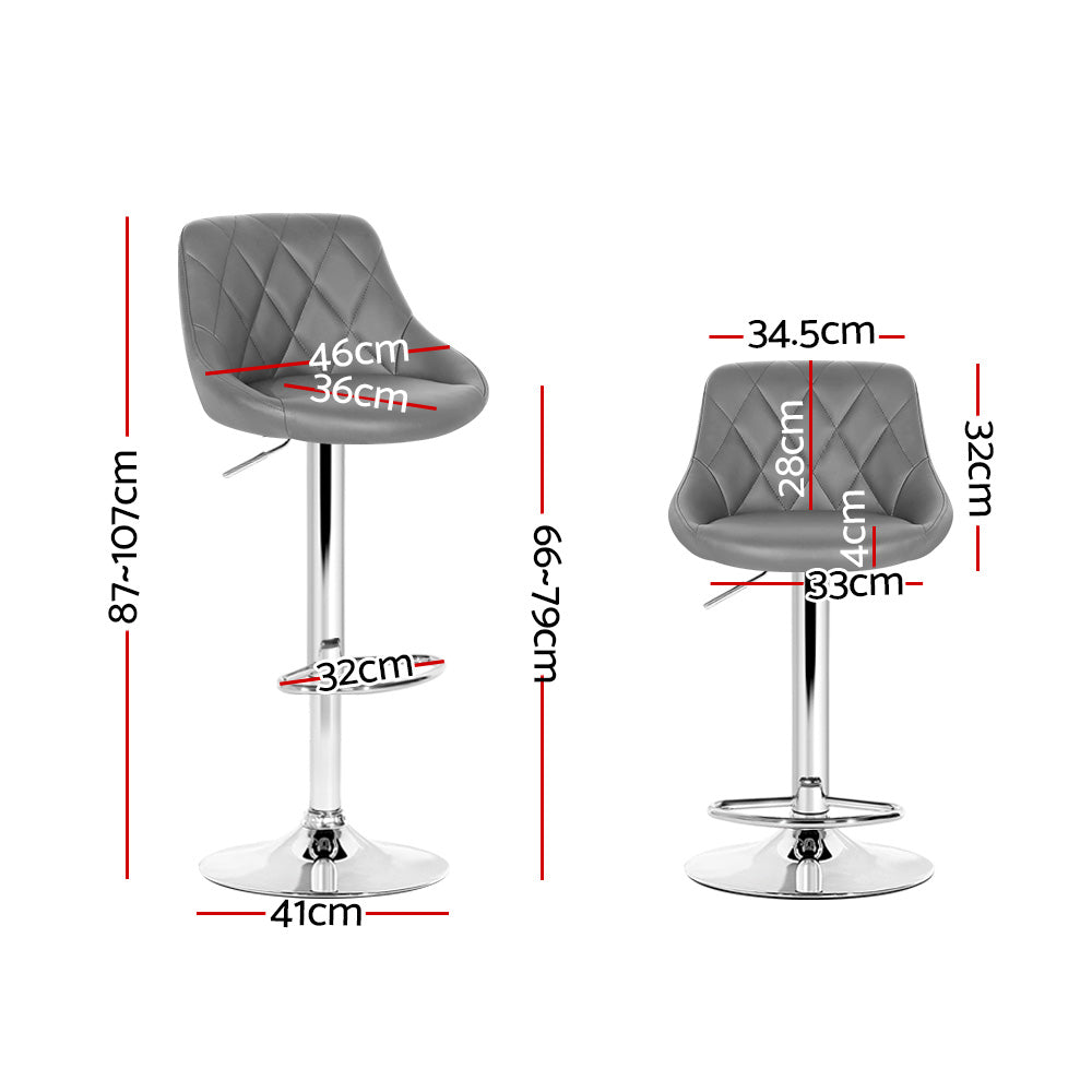 Artiss Elan Faux Leather Bar Stools Gas Lift Chrome Base Grey