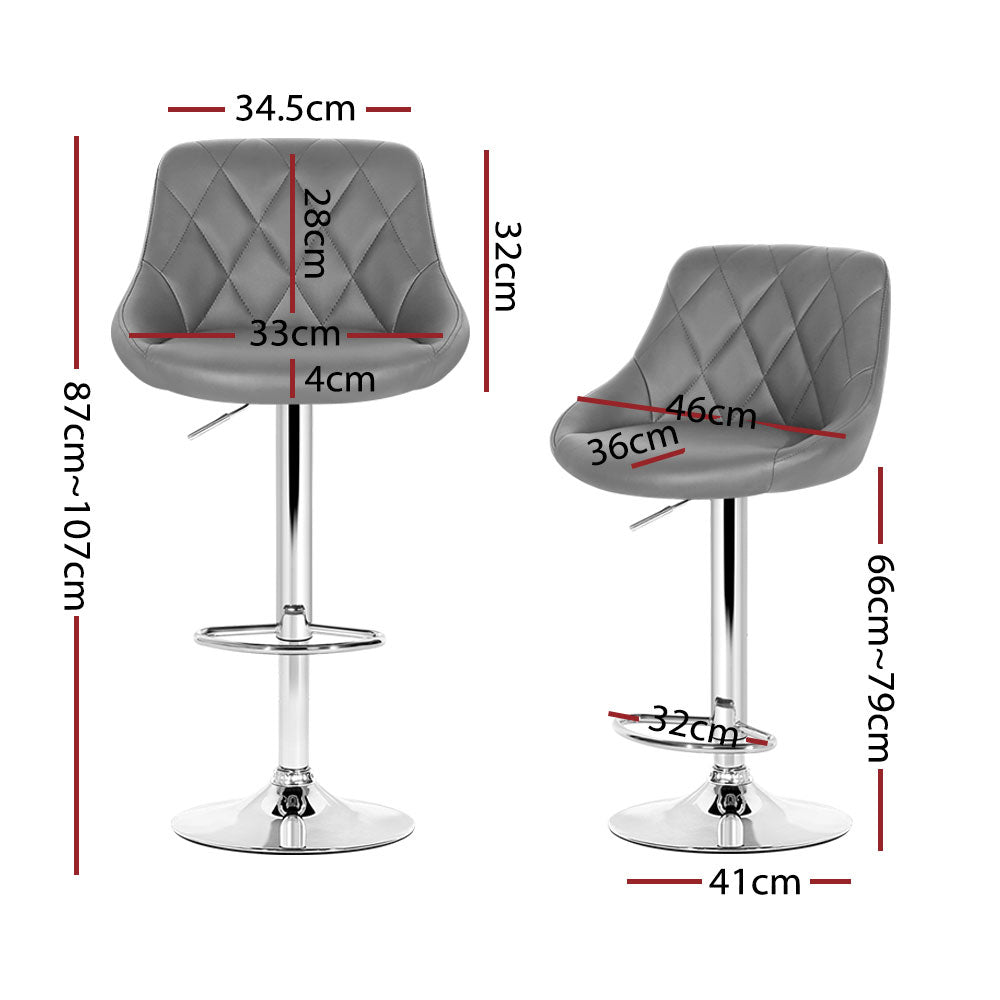 Artiss Gas Lift Bar Stool Set of 4 Padded PU Leather Grey