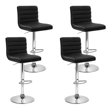 Artiss PU Leather Bar Stools Gas Lift Ribbed Backrest Black