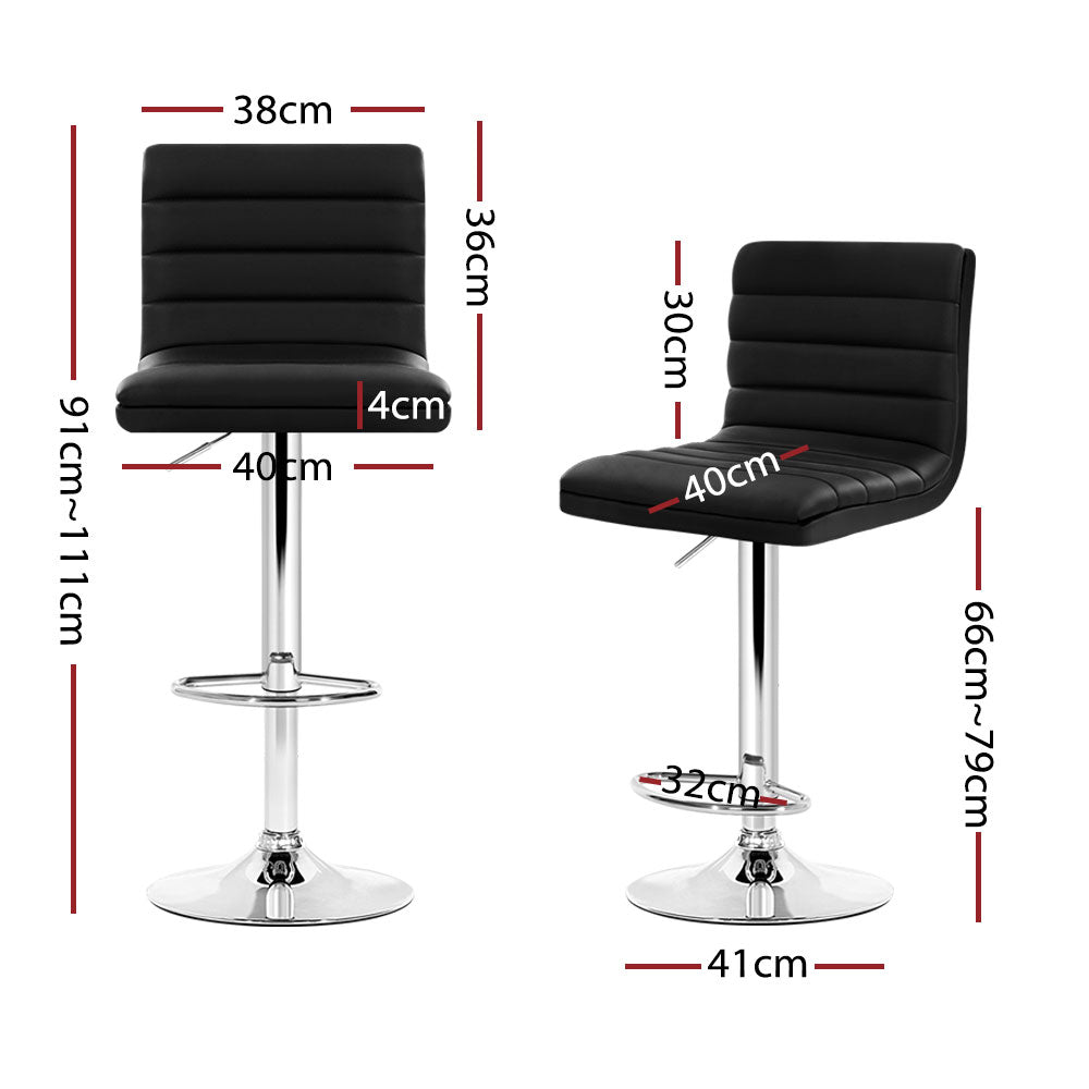 Artiss PU Leather Bar Stools Gas Lift Ribbed Backrest Black