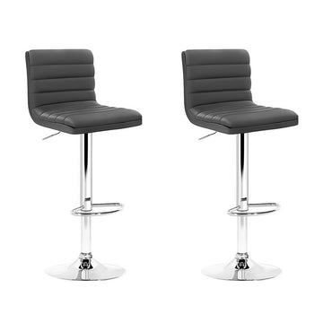 Artiss Gas Lift Bar Stools Padded PU Leather Swivel Grey