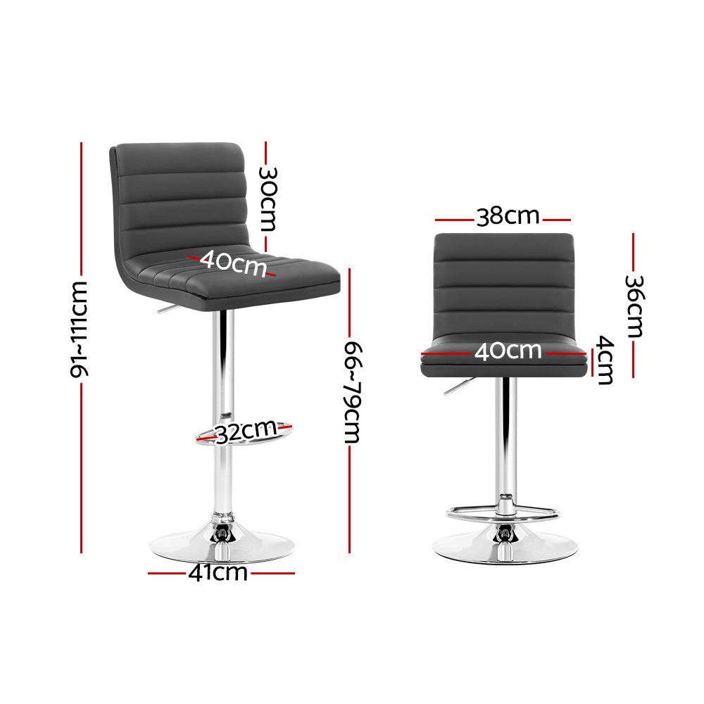 Artiss Gas Lift Bar Stools Padded PU Leather Swivel Grey