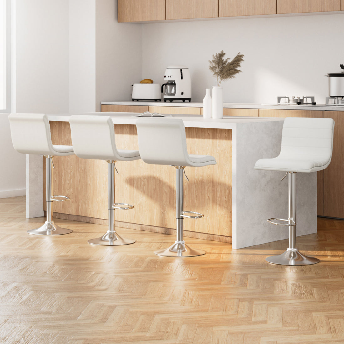 Artiss Gas Lift Bar Stools Set of 4 White PU Leather