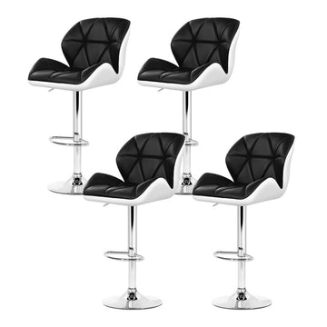 Artiss Bar Stools Gas Lift Padded PU Leather Black and White Set of 4