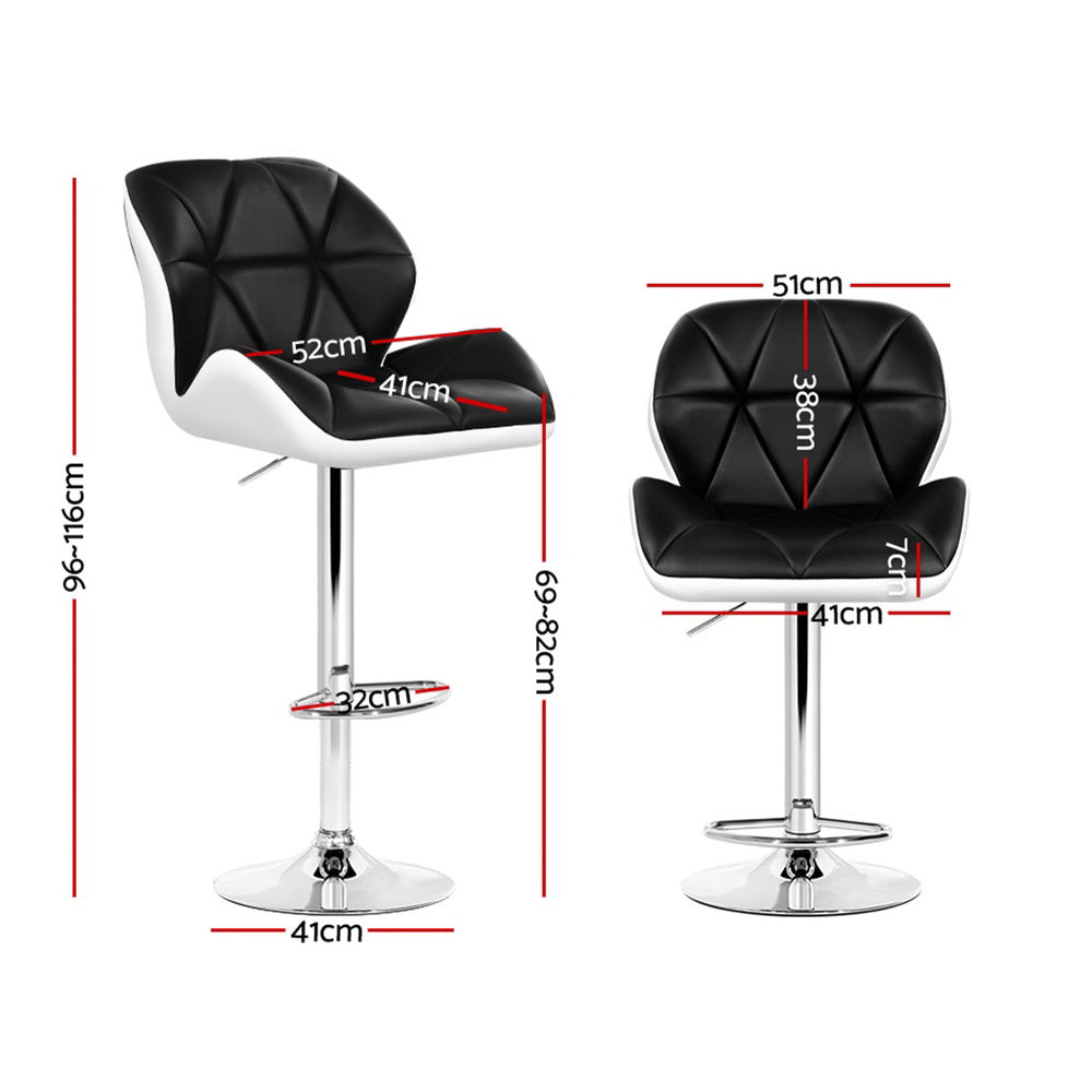 Artiss Bar Stools Gas Lift Padded PU Leather Black and White Set of 4
