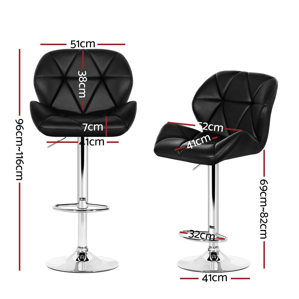 Artiss PU Leather Bar Stools Gas Lift Diamond Quilted Black
