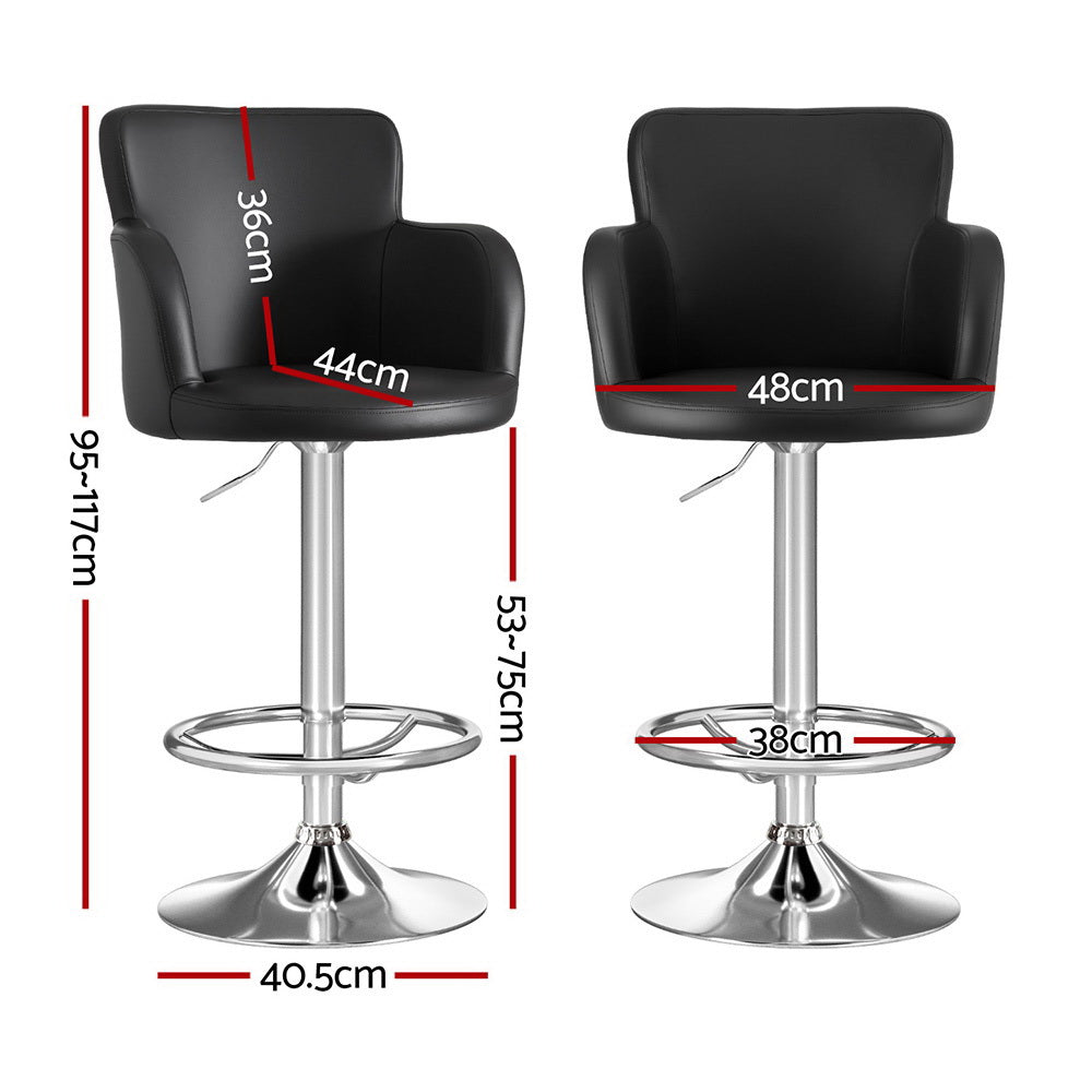 Artiss Leather Bar Stool Black PU Gas Lift Swivel 150kg