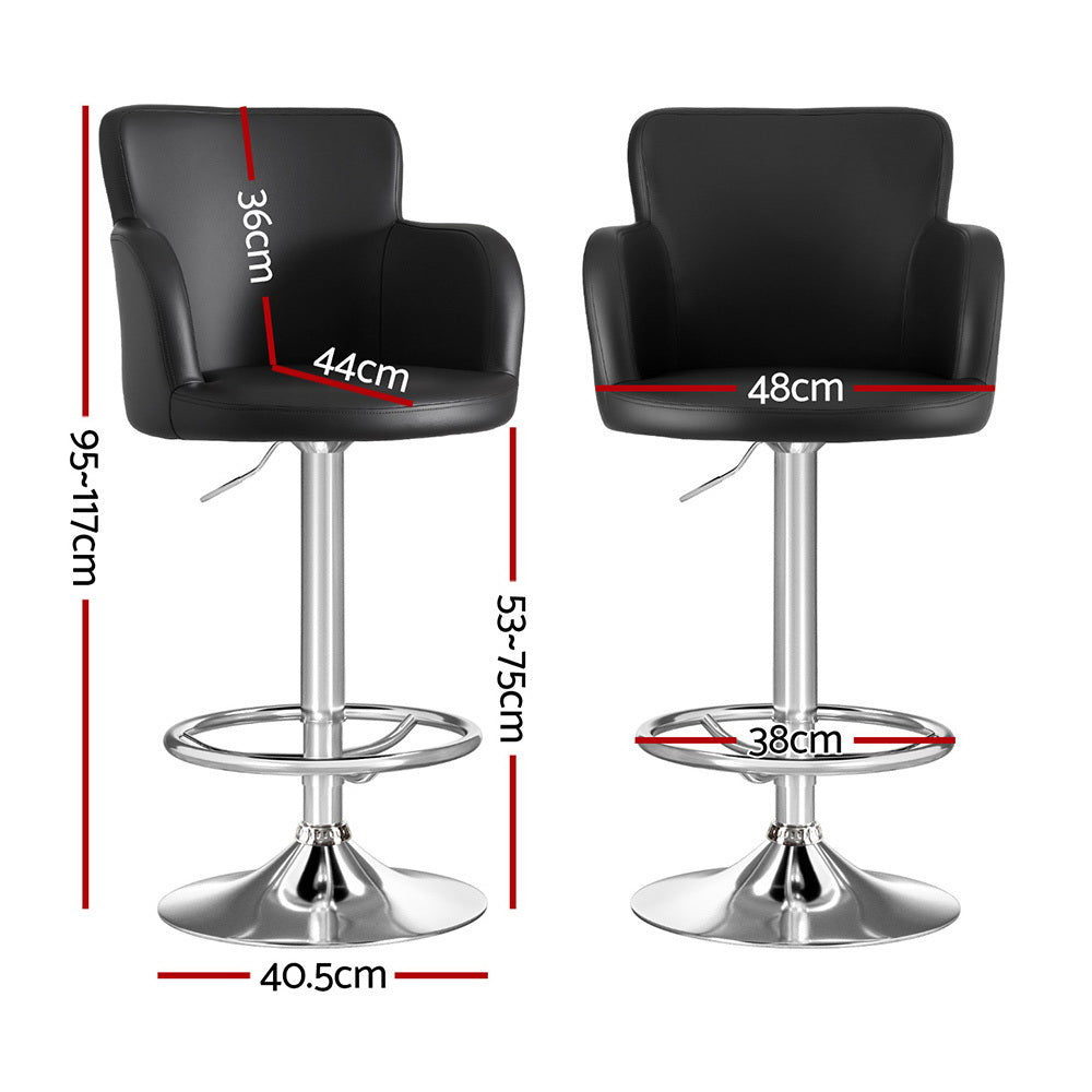 Artiss Swivel Gas Lift Bar Stools PU Leather Black Set of 2