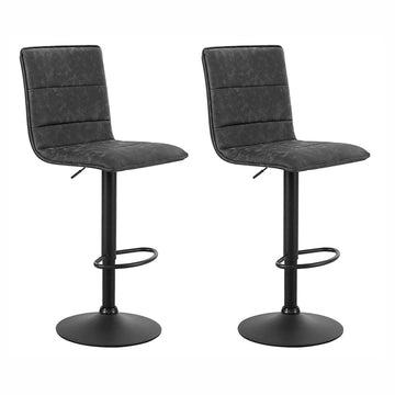 Artiss Gas Lift Bar Stools High Back Vintage PU Leather Grey