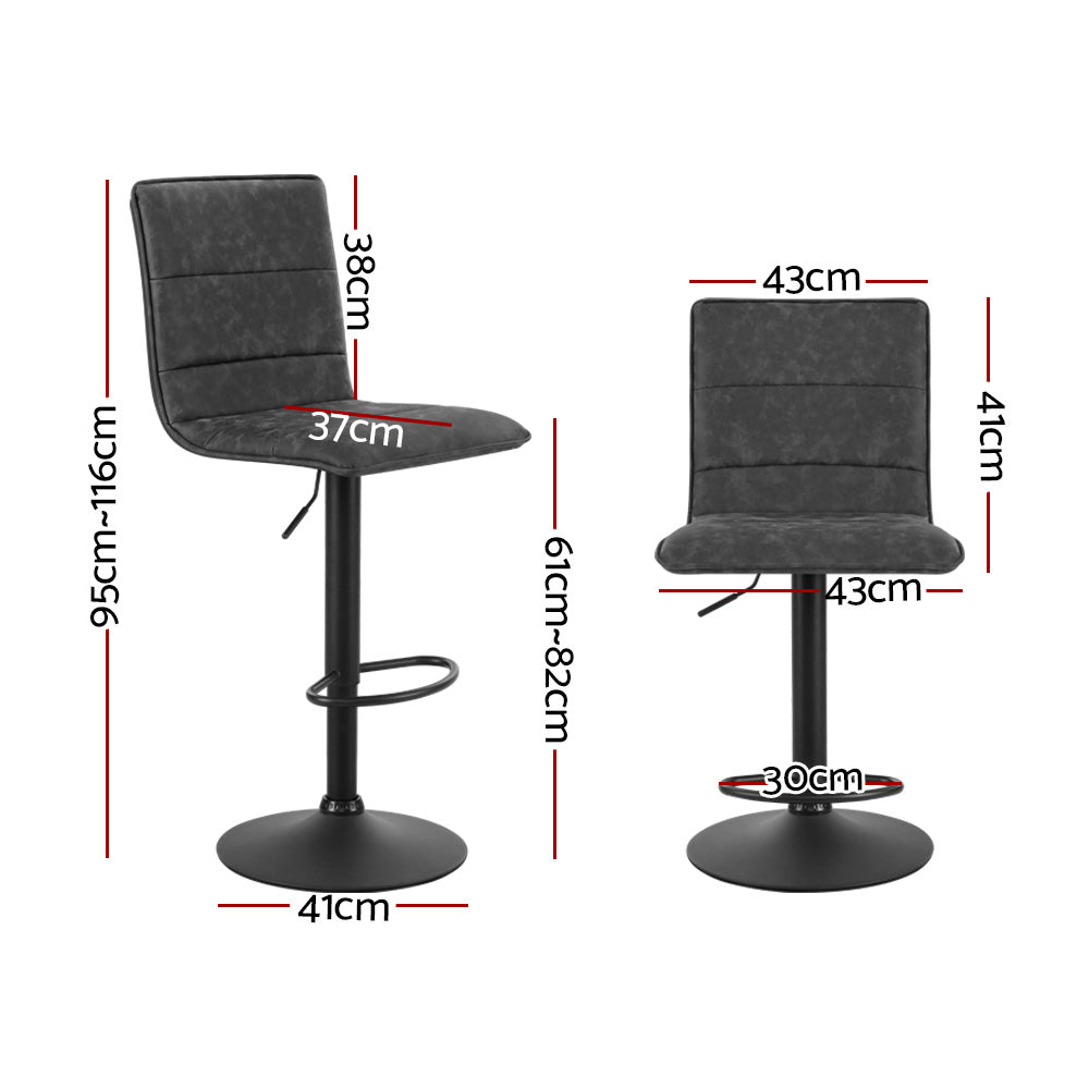 Artiss Gas Lift Bar Stools High Back Vintage PU Leather Grey