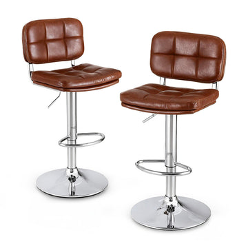 Artiss Tufted Bar Stools Set of 2 Gas Lift Height Adjustable Brown PU Leather