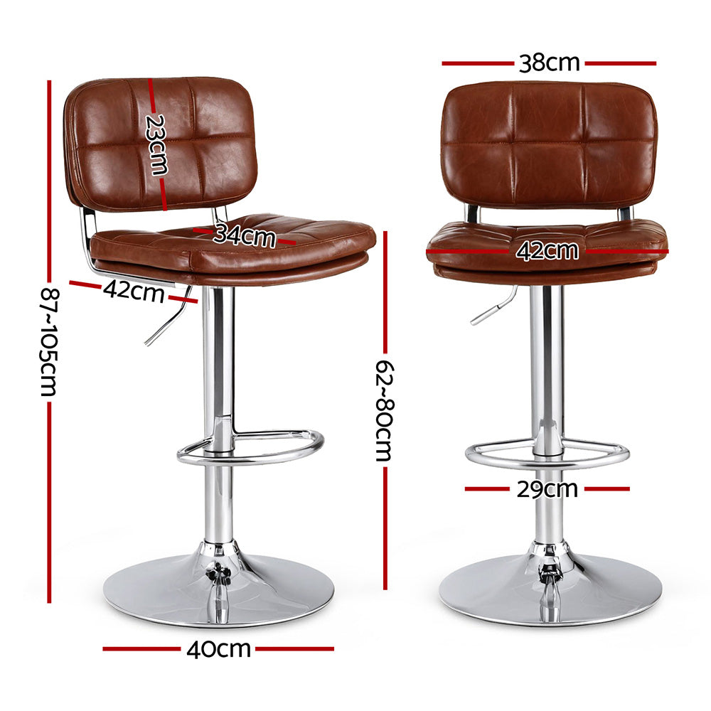 Artiss Tufted Bar Stools Set of 2 Gas Lift Height Adjustable Brown PU Leather