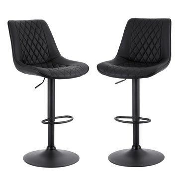 Artiss Swivel Bar Stools Set of 2 Diamond PU Leather Black 96-116cm