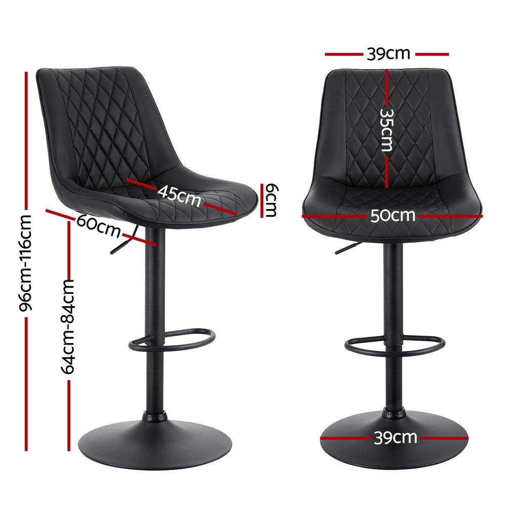 Artiss Swivel Bar Stools Set of 2 Diamond PU Leather Black 96-116cm