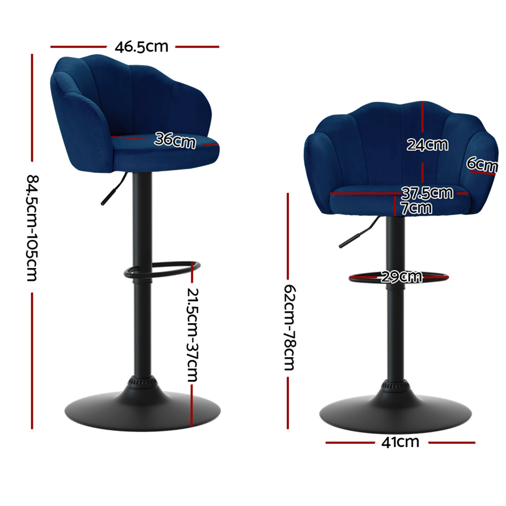 Artiss Velvet Bar Stools Swivel Gas Lift Clam Shell Design Blue