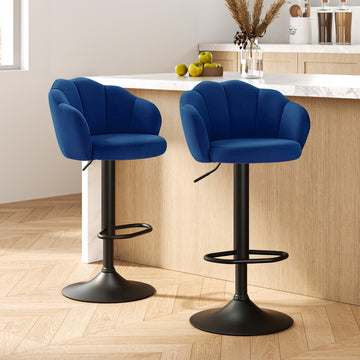 Artiss Velvet Bar Stools Swivel Gas Lift Clam Shell Design Blue