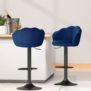Artiss Velvet Bar Stools Clam Shell Backrest Blue
