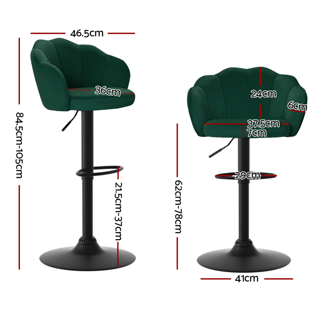 Artiss Gas Lift Bar Stool Clam Shell Velvet Upholstered Green