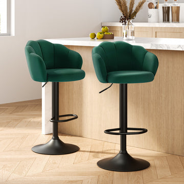 Artiss Gas Lift Bar Stool Clam Shell Velvet Upholstered Green