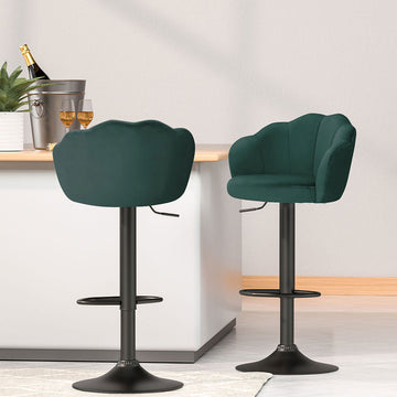 Artiss Velvet Bar Stools Clam Shell Backrest Green