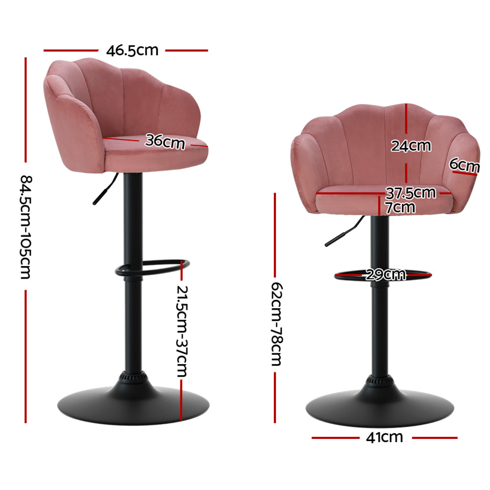 Artiss Bar Stool Gas Lift Clam Shell Velvet Swivel Pink