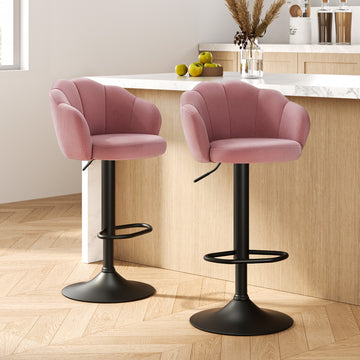 Artiss Bar Stool Gas Lift Clam Shell Velvet Swivel Pink