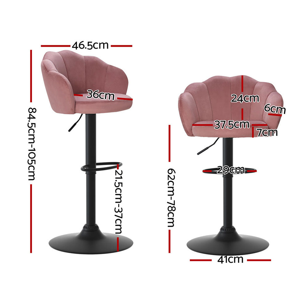 Artiss Velvet Bar Stools Clam Shell Backrest Pink