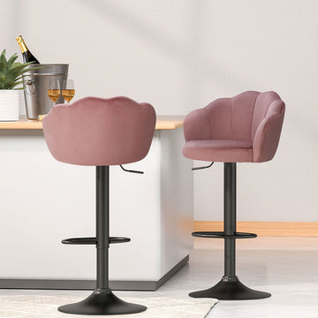Artiss Velvet Bar Stools Clam Shell Backrest Pink