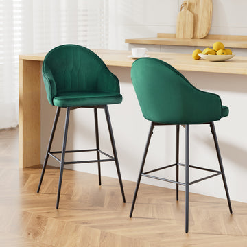 Artiss Mesial Velvet Bar Stools Swivel Metal Legs Green Set of 2