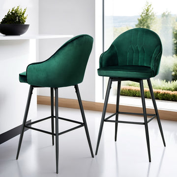Artiss Velvet Bar Stools Full Curved Backrest Swivel Green
