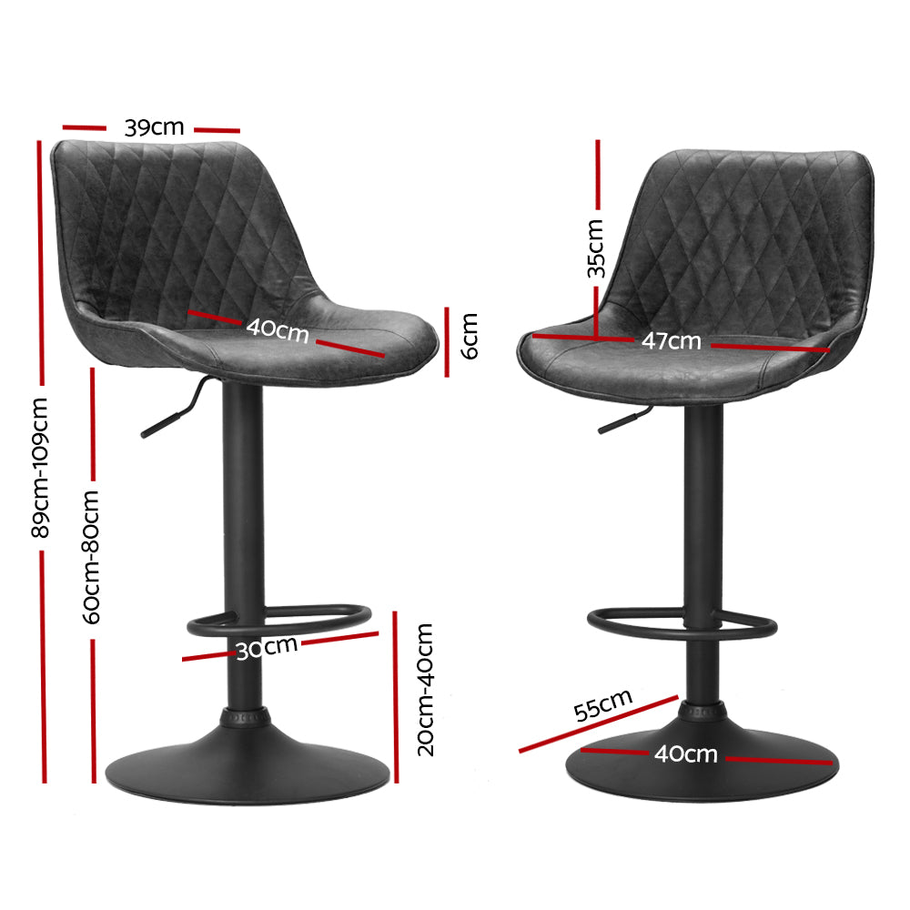 Artiss Rushal Vintage Leather Bar Stools Height Adjustable Black