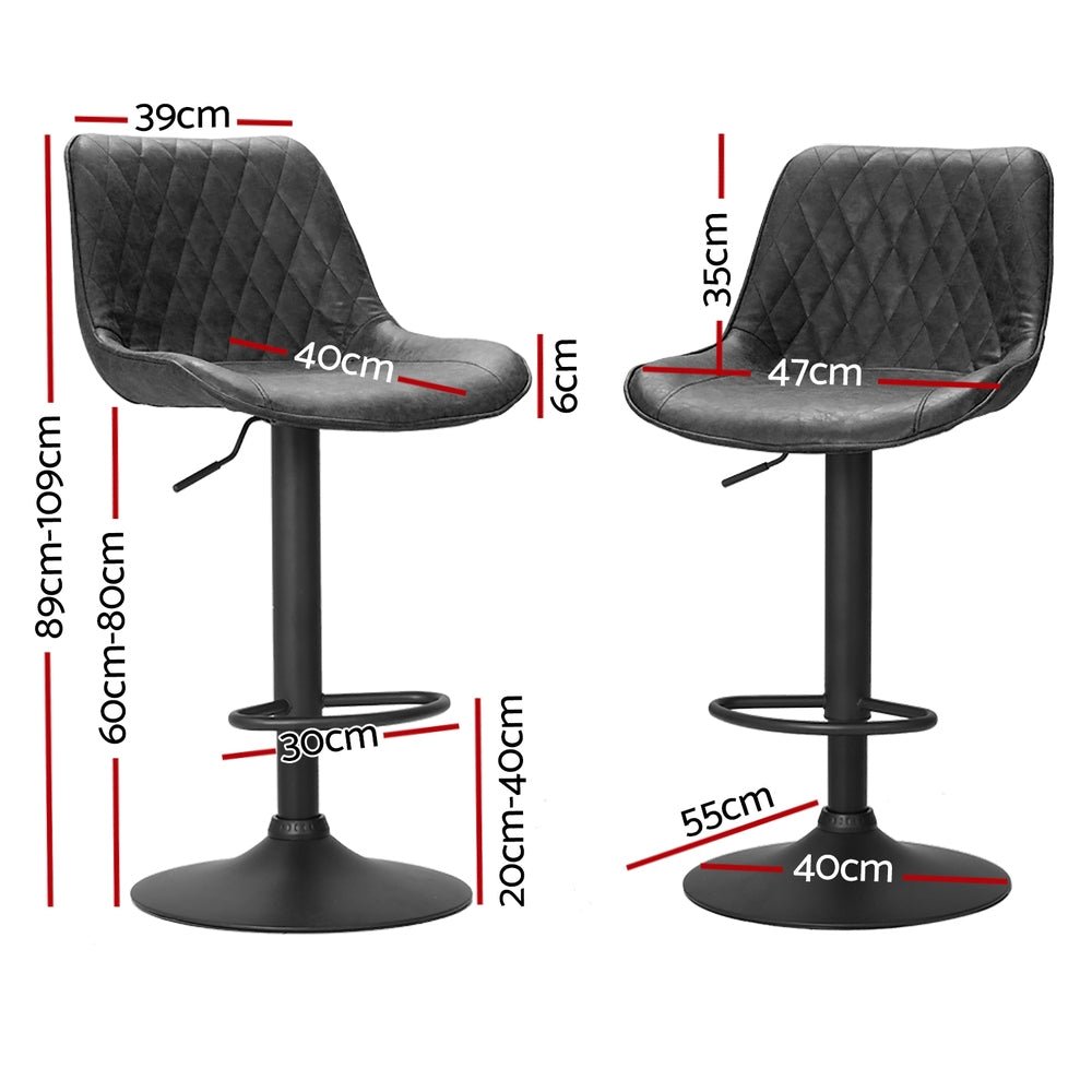 Artiss Vintage Leather Bar Stool Adjustable Height Gas Lift Black