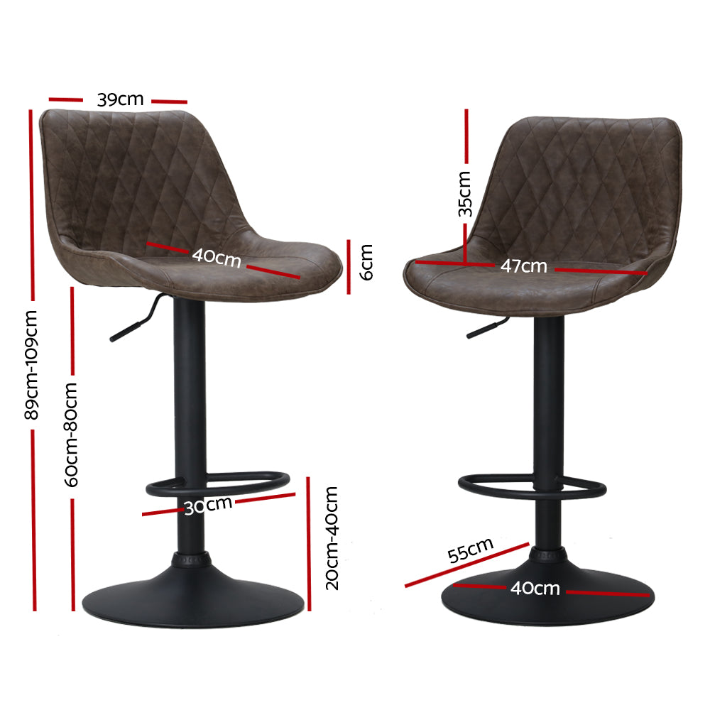 Artiss Vintage Leather Gas Lift Bar Stool Diamond Back Brown