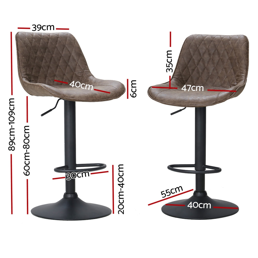 Artiss Vintage Leather Bar Stool Diamond Back Adjustable Gas Lift Brown