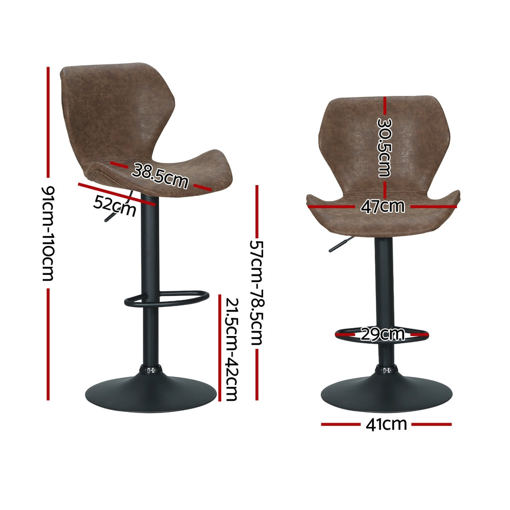 Artiss Vintage Leather Bar Stool Adjustable Height Gas Lift Brown