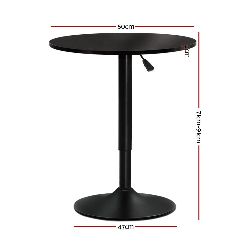 Artiss Gas Lift Bar Table Black Round 60cm Height Adjustable