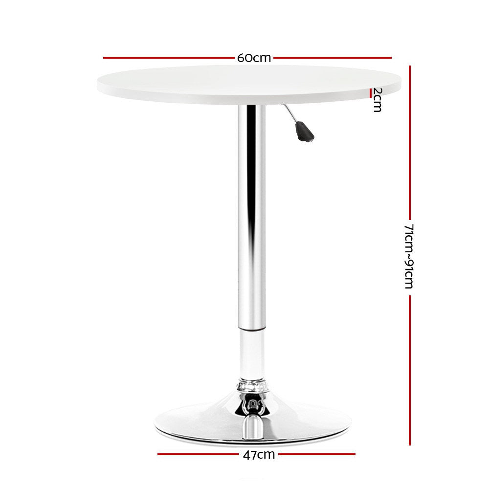 Artiss Gas Lift Bar Table White Round 60cm Height Adjustable
