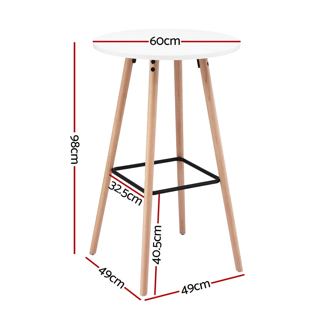 Artiss Round Bar Table 60x60cm 98cm Height MDF Beechwood White
