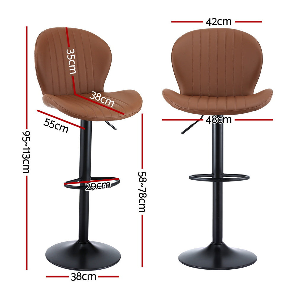 Artiss Bar Stools Gas Lift Height Adjustable Brown PU Leather