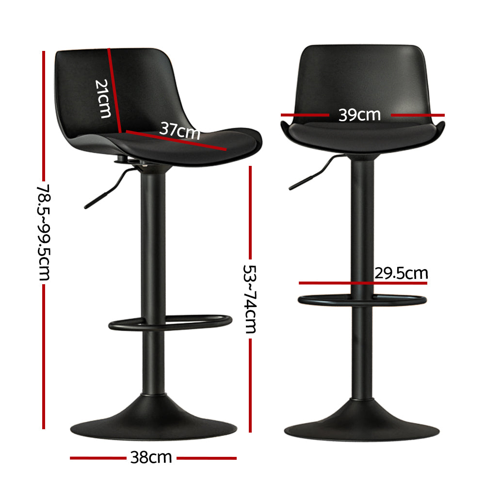Artiss Gas Lift Bar Stools Set of 2 Black PU Leather