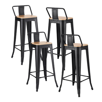 Artiss Industrial Stackable Bar Stools MDF Seat Black Set of 4