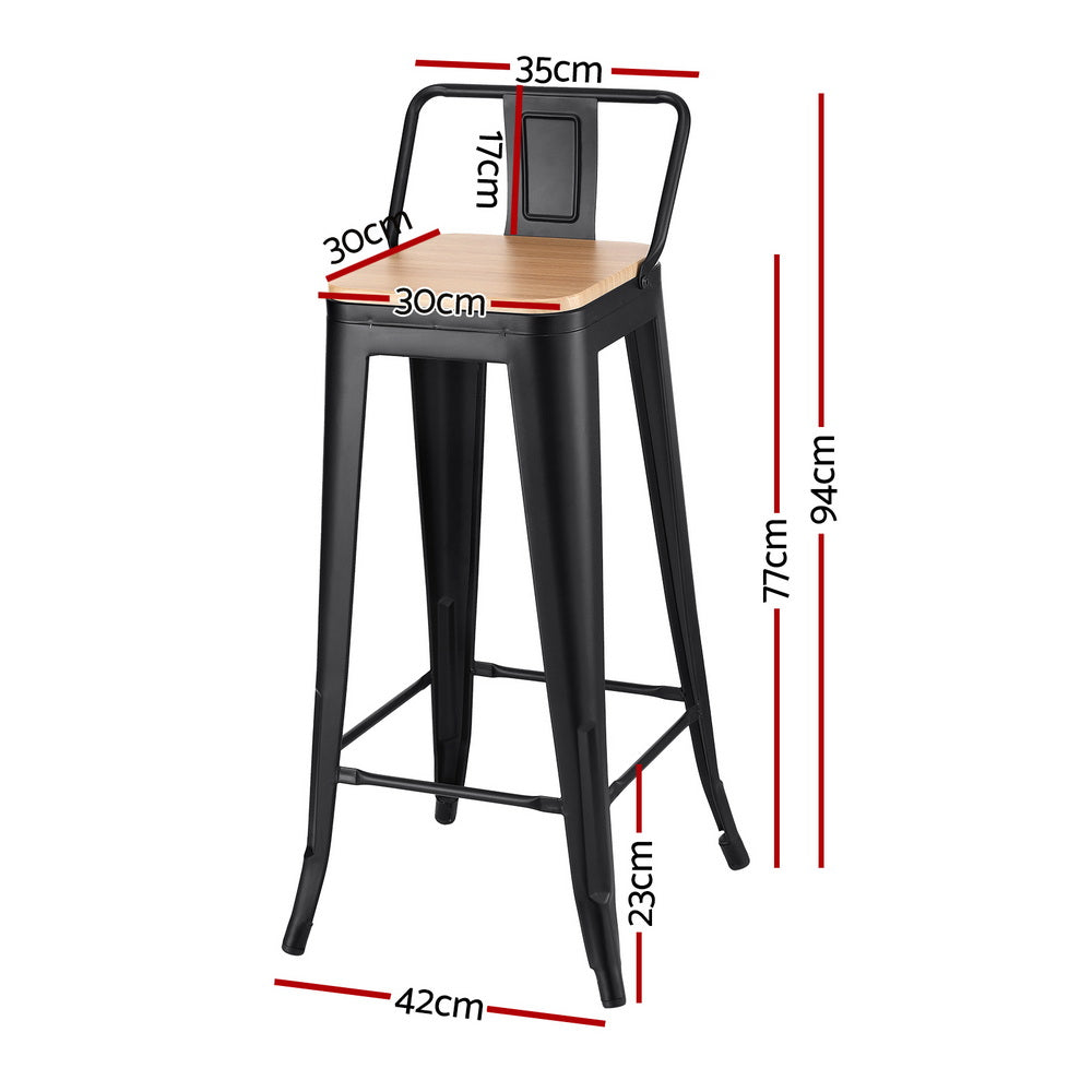 Artiss Industrial Stackable Bar Stools MDF Seat Black Set of 4