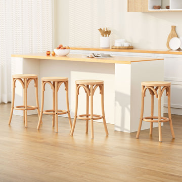 Artiss Apri Bar Stools Set of 4 Rattan Seat Beech Wood Natural