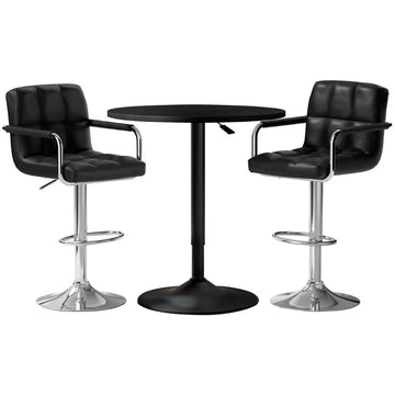 Artiss Bar Table and Stools Set Height Adjustable Swivel Black