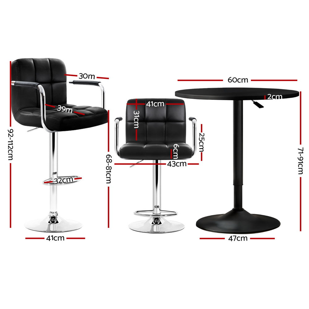 Artiss Bar Table and Stools Set Height Adjustable Swivel Black